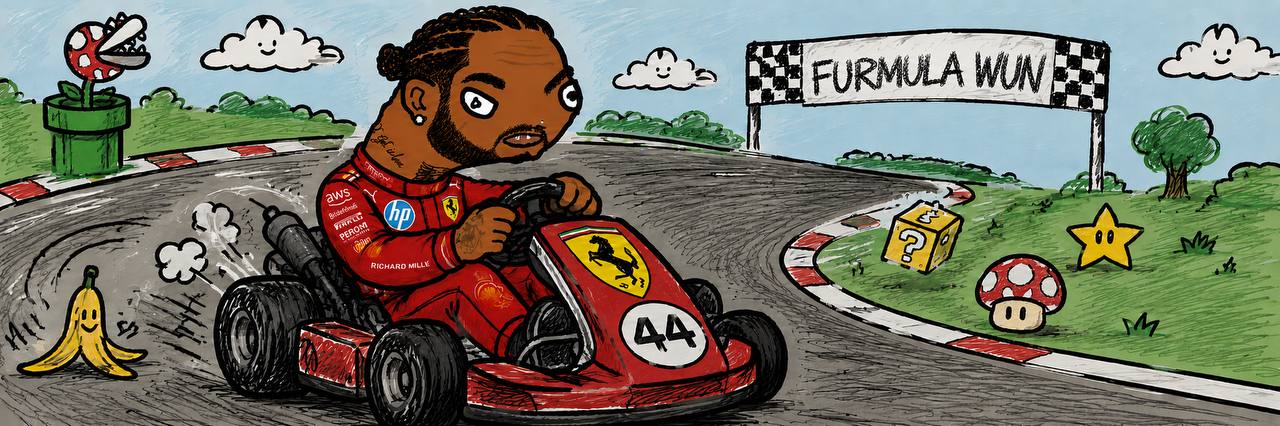 Lewis racing a go-kart on the Furmula Wun circuit